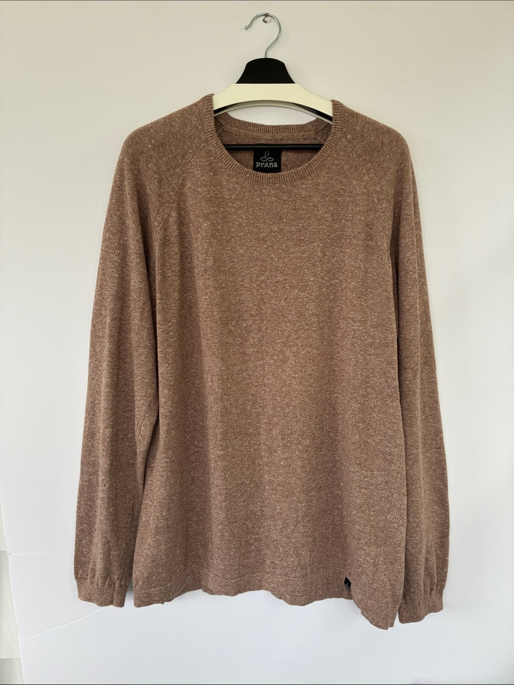 Prana Men’s Kaola Crew Sweater in Heather Taupe Brown Organic Cotton Blend XL